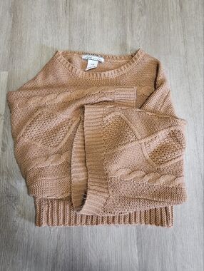 A. Calin By Flying Tomato Chunky Cable Knit Cropped Sweater S/M Camel Boho